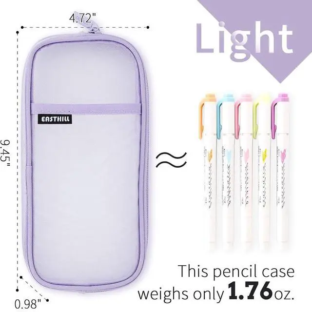 Alt view image 4 of 7 - EASTHILL Grid Mesh Pen Pencil Case with Zipper Clear Makeup Color Pouch Cosmetics Bag Multi-Purpose Travel School Teen Girls Transparent Stationary Bag Office Organizer Box for Adluts(Purple)