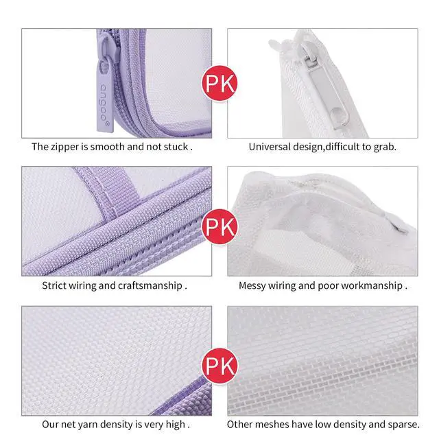 Alt view image 5 of 7 - EASTHILL Grid Mesh Pen Pencil Case with Zipper Clear Makeup Color Pouch Cosmetics Bag Multi-Purpose Travel School Teen Girls Transparent Stationary Bag Office Organizer Box for Adluts(Purple)