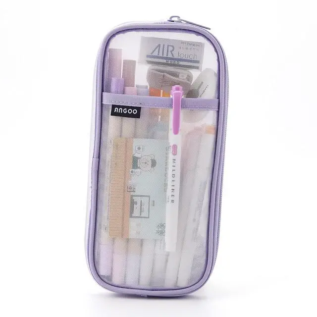 Alt view image 7 of 7 - EASTHILL Grid Mesh Pen Pencil Case with Zipper Clear Makeup Color Pouch Cosmetics Bag Multi-Purpose Travel School Teen Girls Transparent Stationary Bag Office Organizer Box for Adluts(Purple)