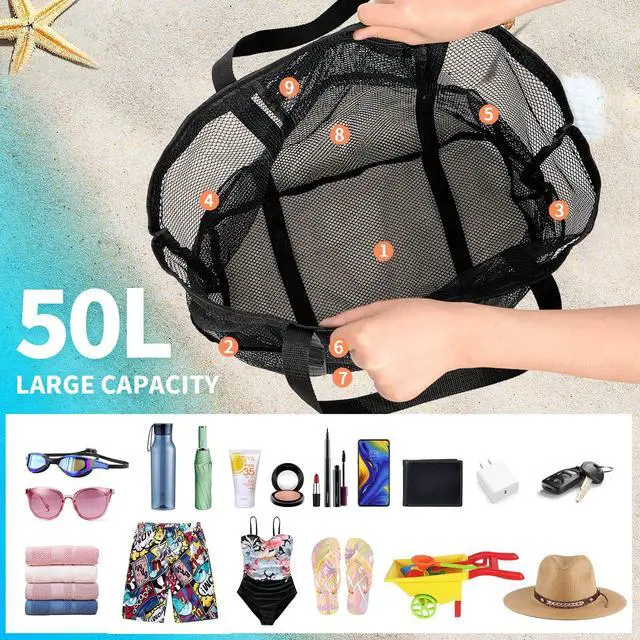 Alt view image 4 of 7 - iminuo Mesh Beach Bag Vacation Essentials - Large Tote Pool Bag for Women Vacation Essentials Beach Accessories