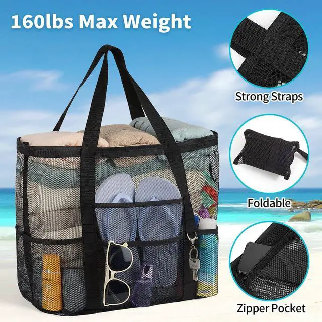 Alt view image 5 of 7 - iminuo Mesh Beach Bag Vacation Essentials - Large Tote Pool Bag for Women Vacation Essentials Beach Accessories