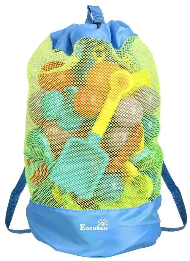 Main image of EocuSun Large Mesh Beach Bag Tote Durable Sand Away Drawstring Backpack Swim and Pool Toys Balls Storage Bags Packs, Stay Away From Sand and Water, Toy Not Included, Blue