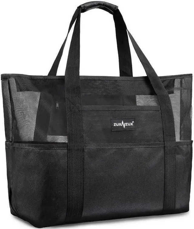 Main image of ZUXNZUX Mesh Beach Bag - Large Waterproof Beach Tote Bag with Zipper, Oversized Foldable Lightweight Family Swim Bag Vacation