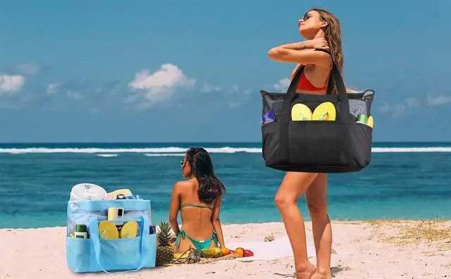 Alt view image 5 of 7 - ZUXNZUX Mesh Beach Bag - Large Waterproof Beach Tote Bag with Zipper, Oversized Foldable Lightweight Family Swim Bag Vacation
