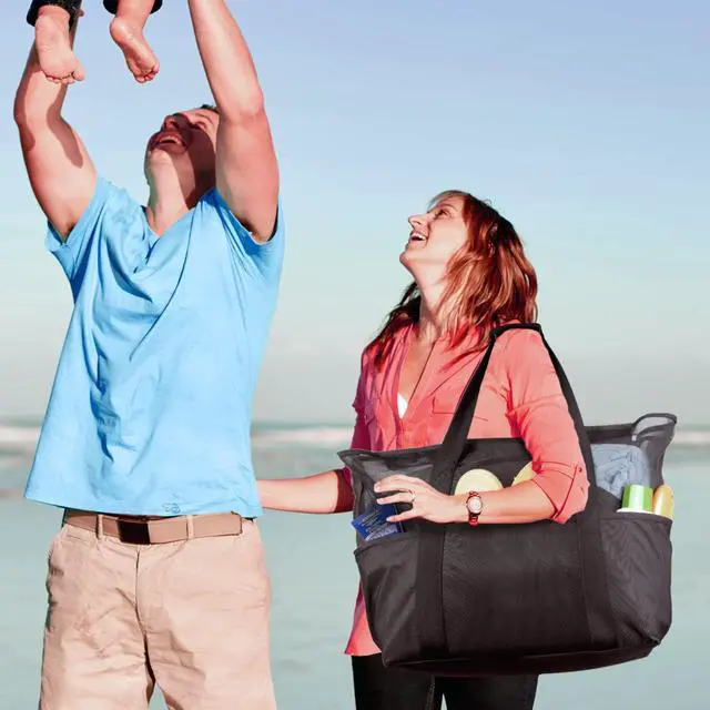 Alt view image 7 of 7 - ZUXNZUX Mesh Beach Bag - Large Waterproof Beach Tote Bag with Zipper, Oversized Foldable Lightweight Family Swim Bag Vacation
