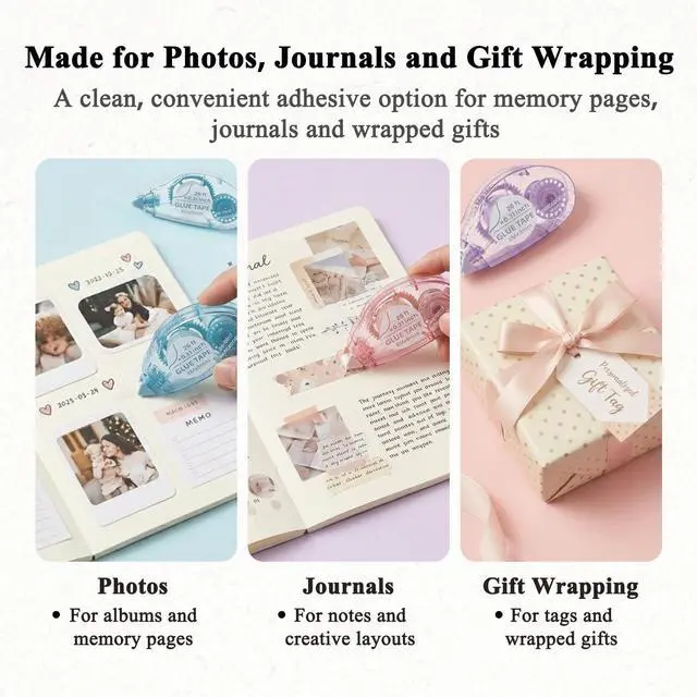 Alt view image 7 of 7 - MARCADORUS Glue Tape Roller, 6 Pack Double Sided Tape Roller for Crafts, 26ft x 0.31in Acid-Free Scrapbook Tape Runner, Glue Runner for Scrapbooking Supplies, Journaling, Card Making & Gift Wrapping.