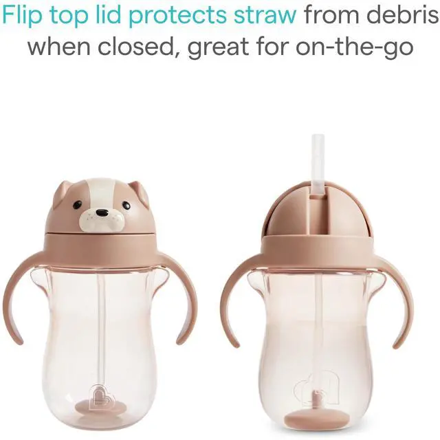 Alt view image 2 of 6 - Munchkin Any Angle Spill Proof Weighted Straw Trainer Cup, Transition Sippy Cups for Toddlers and Babies, Click Lock Technology & Fun Dog Design, 10 Ounce, Brown