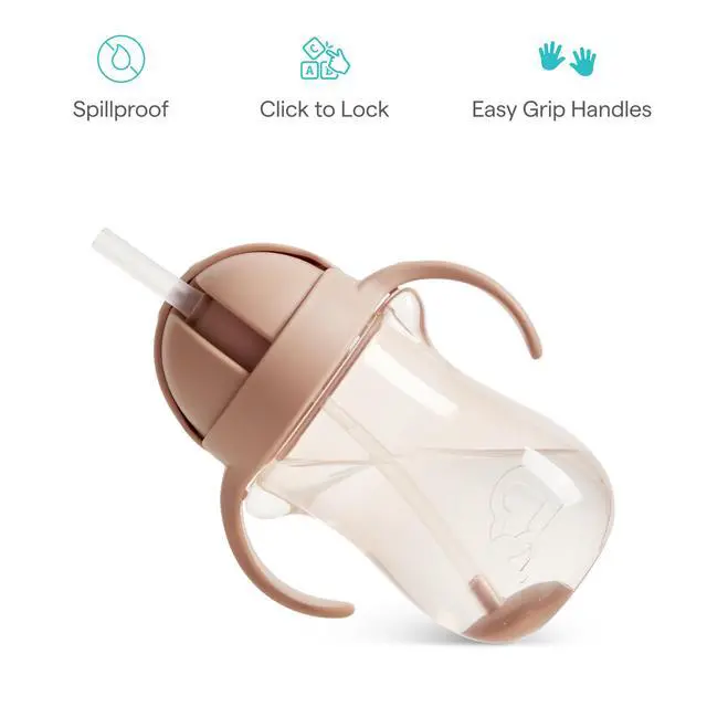 Alt view image 4 of 6 - Munchkin Any Angle Spill Proof Weighted Straw Trainer Cup, Transition Sippy Cups for Toddlers and Babies, Click Lock Technology & Fun Dog Design, 10 Ounce, Brown