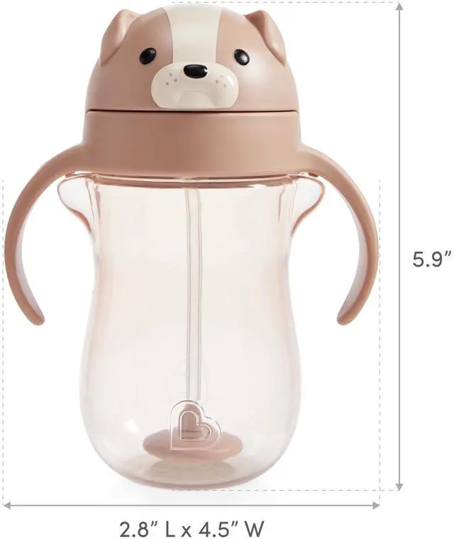 Alt view image 6 of 6 - Munchkin Any Angle Spill Proof Weighted Straw Trainer Cup, Transition Sippy Cups for Toddlers and Babies, Click Lock Technology & Fun Dog Design, 10 Ounce, Brown