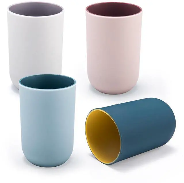 Main image of 4 Pieces Plastic Bathroom Tumblers, PNDID Unbreakable Toothbrush Cup, Plastic Mouthwash Cup Toothbrush Holder (Light Gray, Dark Blue, Light Pink, Light Blue)