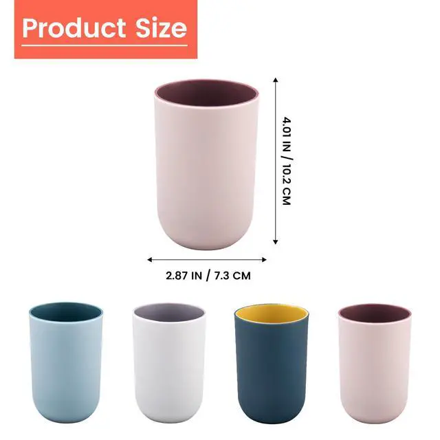 Alt view image 2 of 7 - 4 Pieces Plastic Bathroom Tumblers, PNDID Unbreakable Toothbrush Cup, Plastic Mouthwash Cup Toothbrush Holder (Light Gray, Dark Blue, Light Pink, Light Blue)