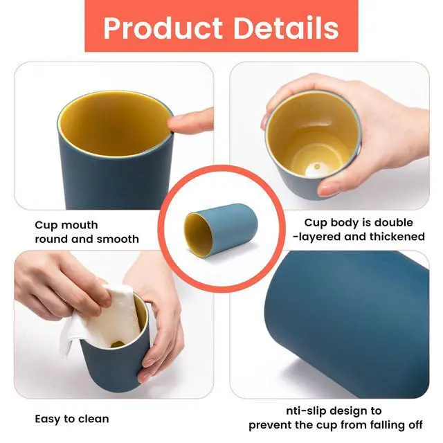 Alt view image 4 of 7 - 4 Pieces Plastic Bathroom Tumblers, PNDID Unbreakable Toothbrush Cup, Plastic Mouthwash Cup Toothbrush Holder (Light Gray, Dark Blue, Light Pink, Light Blue)
