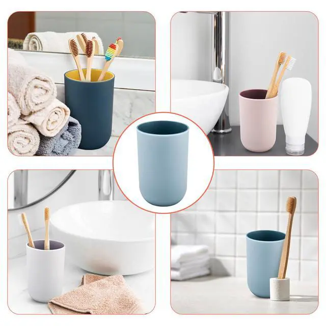 Alt view image 5 of 7 - 4 Pieces Plastic Bathroom Tumblers, PNDID Unbreakable Toothbrush Cup, Plastic Mouthwash Cup Toothbrush Holder (Light Gray, Dark Blue, Light Pink, Light Blue)