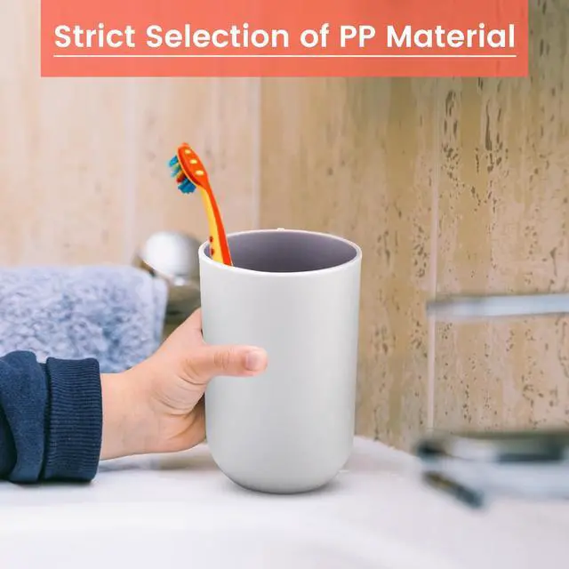 Alt view image 6 of 7 - 4 Pieces Plastic Bathroom Tumblers, PNDID Unbreakable Toothbrush Cup, Plastic Mouthwash Cup Toothbrush Holder (Light Gray, Dark Blue, Light Pink, Light Blue)