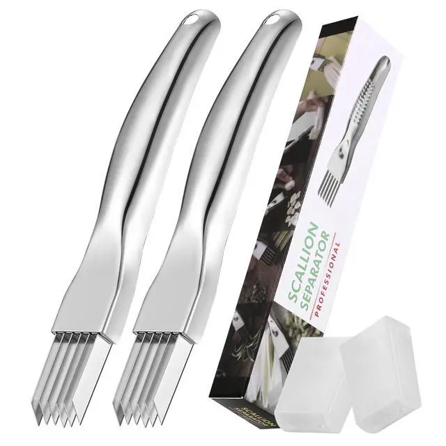 Main image of 2Pcs Upgrade Shred Silk The Knife, Stainless Steel Green Onion Cutter, Multifunctional Kitchen Vegetable Chopper for Garlic Onion, Premium Food Slicer Gadget, Off the College