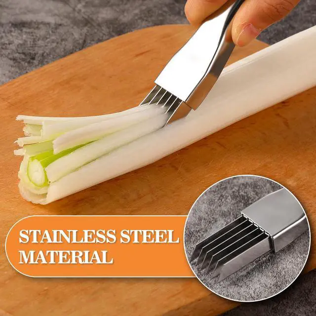 Alt view image 3 of 7 - 2Pcs Upgrade Shred Silk The Knife, Stainless Steel Green Onion Cutter, Multifunctional Kitchen Vegetable Chopper for Garlic Onion, Premium Food Slicer Gadget, Off the College