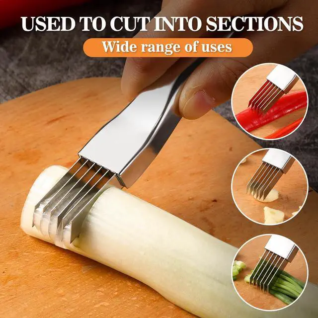 Alt view image 4 of 7 - 2Pcs Upgrade Shred Silk The Knife, Stainless Steel Green Onion Cutter, Multifunctional Kitchen Vegetable Chopper for Garlic Onion, Premium Food Slicer Gadget, Off the College