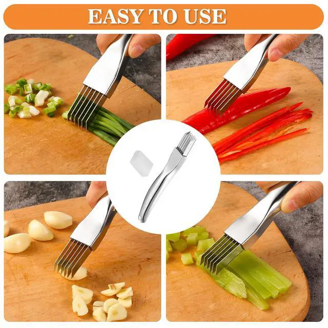 Alt view image 7 of 7 - 2Pcs Upgrade Shred Silk The Knife, Stainless Steel Green Onion Cutter, Multifunctional Kitchen Vegetable Chopper for Garlic Onion, Premium Food Slicer Gadget, Off the College