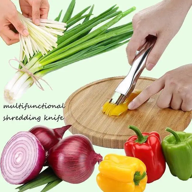Alt view image 4 of 5 - 2 Packs Shred Silk the Knife, 2026 New ShredKnife Shred Silk the Knife Stainless SteelChopped Green Onion Knife Onion Slicer Thin Multifunctional Vegetable