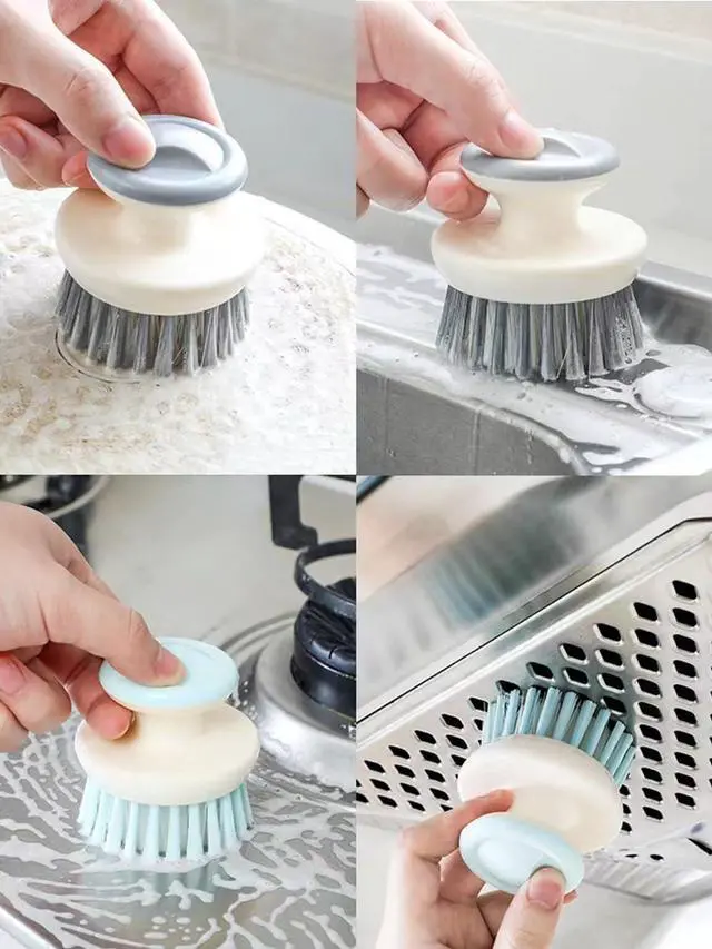 Alt view image 3 of 7 - 2Pcs Stainless Steel Wool Scrubber with Handle and 1 Pcs Dish Brush,Heavy Duty Pot Scrubbers Dish Scrubber Cleaning Brush Wash for Kitchen Pots, Grills, Pans, Sink (1+2)