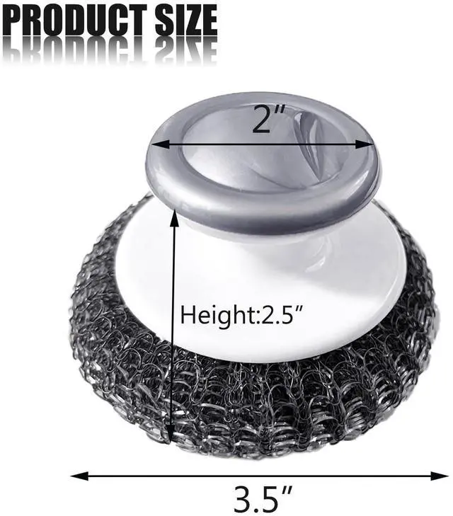 Alt view image 2 of 7 - Stainless Steel Wool Scrubber with Handle, Heavy Duty Dish Scrubber, Steel Brush for Cleaning Pots, Pans, Grills, Sink (4 Pack)