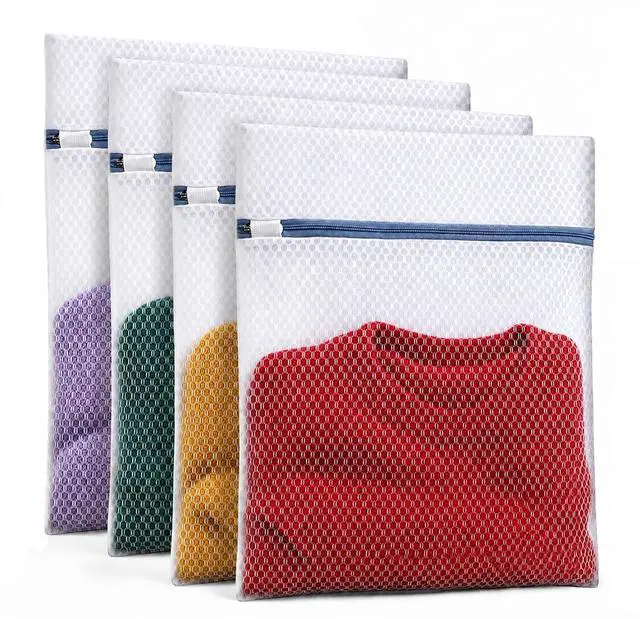 Main image of Laundry Bags 4 Pack - Rhaufein Honeycomb Mesh Laundry Bags, 11.4x15.5 Inches Medium Wash Bags for Delicates, Bras, Lingerie, Baby Clothes, Durable Zipper, Protect Garments from Snag, Tangle & Deform