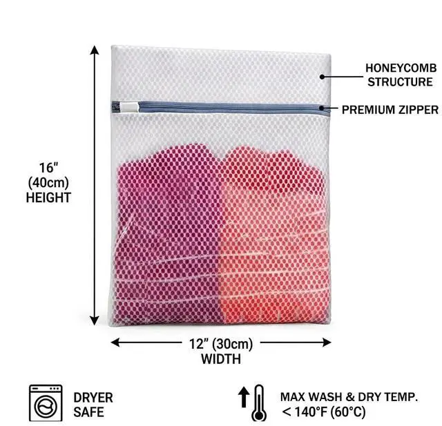 Alt view image 2 of 7 - Laundry Bags 4 Pack - Rhaufein Honeycomb Mesh Laundry Bags, 11.4x15.5 Inches Medium Wash Bags for Delicates, Bras, Lingerie, Baby Clothes, Durable Zipper, Protect Garments from Snag, Tangle & Deform