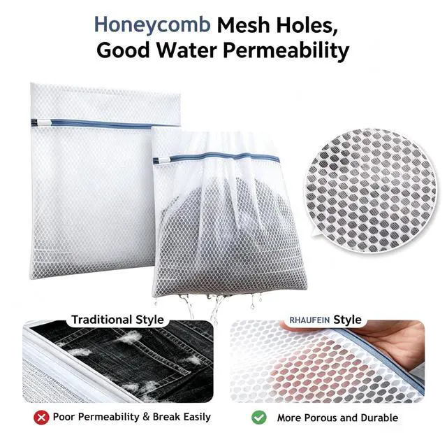 Alt view image 5 of 7 - Laundry Bags 4 Pack - Rhaufein Honeycomb Mesh Laundry Bags, 11.4x15.5 Inches Medium Wash Bags for Delicates, Bras, Lingerie, Baby Clothes, Durable Zipper, Protect Garments from Snag, Tangle & Deform