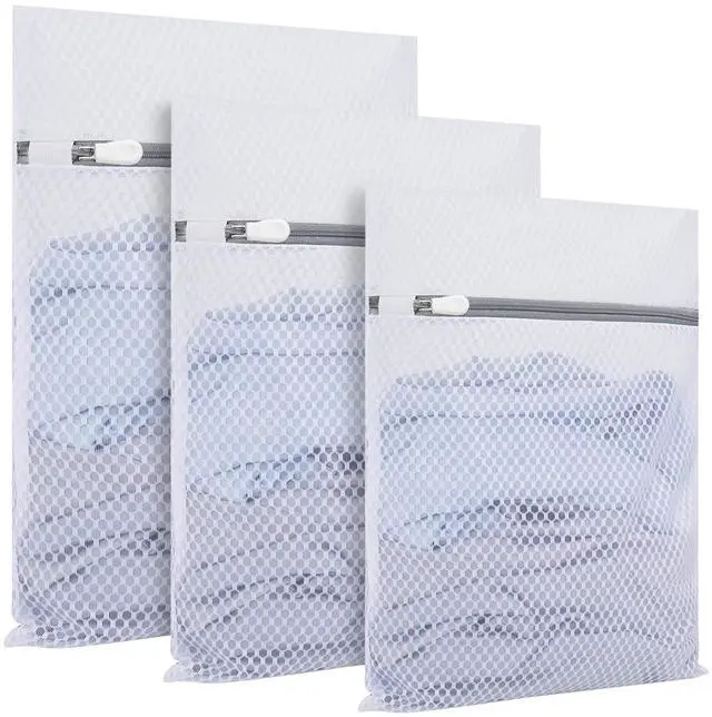 Main image of SUXEOTS 3-Pack Heavy-Duty Honeycomb Mesh Laundry Bags (L/M/S), Washing Bags for Delicates, Sweaters, Shoes, Backpacks, Bed Sheets - Garment Protector