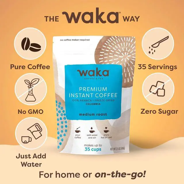 Alt view image 3 of 6 - Waka Instant Coffee, Medium Roast - 100% Arabica Colombian Beans, Freeze Dried Granules, No Sugar or Additives - Bulk Bag for Quick Hot and Iced Coffees, Up to 35 Cups (3.5oz)