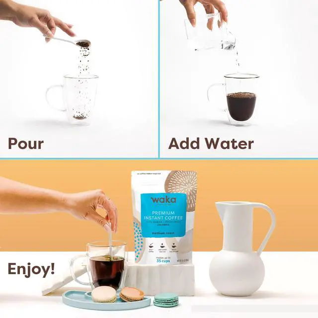 Alt view image 4 of 6 - Waka Instant Coffee, Medium Roast - 100% Arabica Colombian Beans, Freeze Dried Granules, No Sugar or Additives - Bulk Bag for Quick Hot and Iced Coffees, Up to 35 Cups (3.5oz)