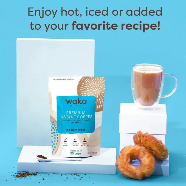 Alt view image 6 of 6 - Waka Instant Coffee, Medium Roast - 100% Arabica Colombian Beans, Freeze Dried Granules, No Sugar or Additives - Bulk Bag for Quick Hot and Iced Coffees, Up to 35 Cups (3.5oz)