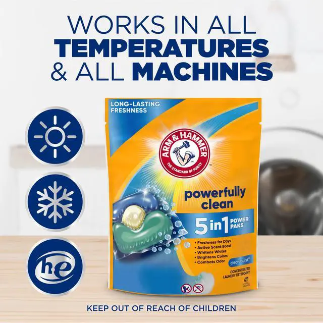 Alt view image 7 of 7 - ARM & HAMMER Clean Burst 5-in-1 Laundry Detergent Power Paks, Powerfully Clean, Clean Burst Scent, 42 Count