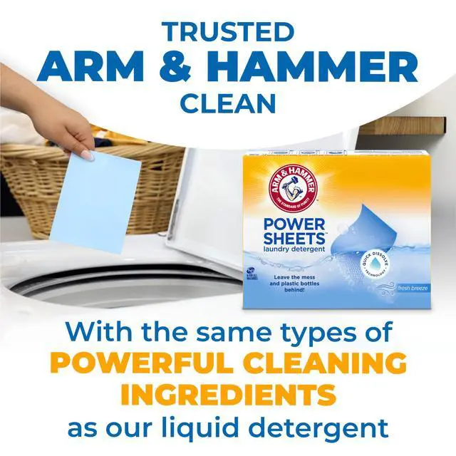 Alt view image 2 of 7 - Power Sheets Laundry Detergent, Fresh Breeze Scent, Dissolves in All Wash Temps, Lightweight and Travel-Ready, 60ct, Up to 120 Small Loads