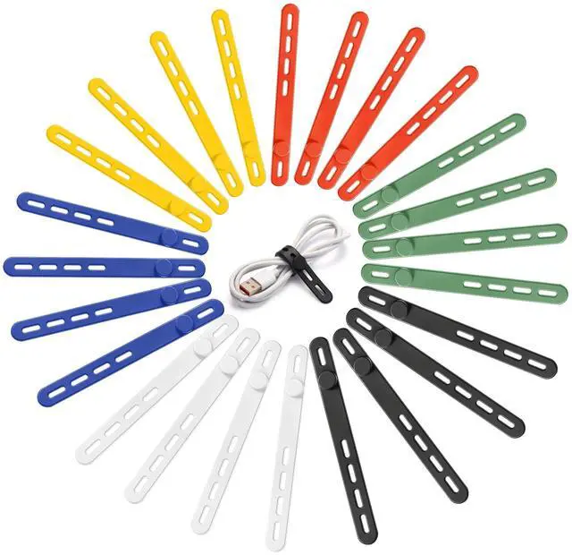 Main image of 24 Pack Silicone Cable Ties, Cord Wrap for Home Office Travel Organizer