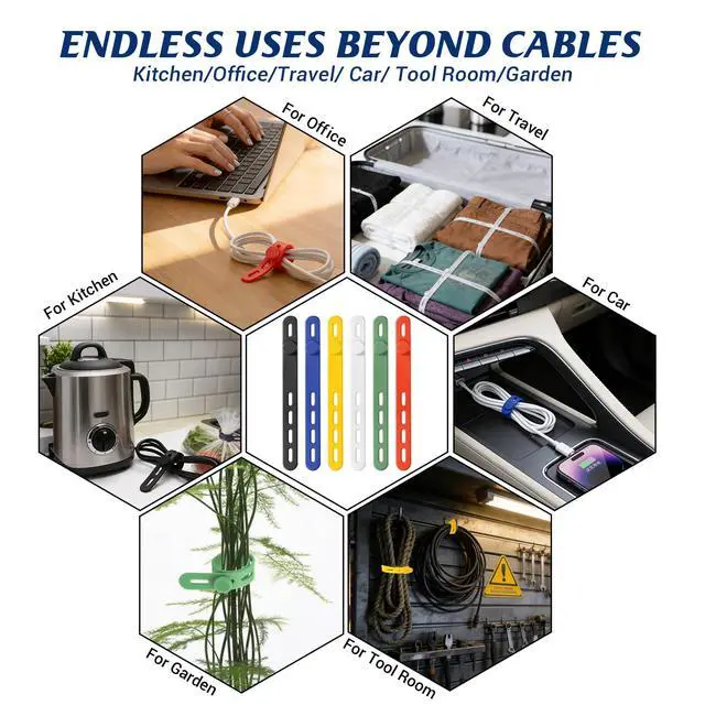 Alt view image 4 of 6 - 24 Pack Silicone Cable Ties, Cord Wrap for Home Office Travel Organizer