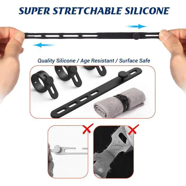 Alt view image 5 of 6 - 24 Pack Silicone Cable Ties, Cord Wrap for Home Office Travel Organizer