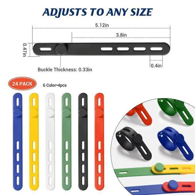 Alt view image 3 of 6 - 24 Pack Silicone Cable Ties, Cord Wrap for Home Office Travel Organizer
