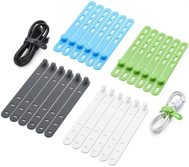 Main image of 24 Pcs Silicone Cable Ties, Cord Organizer Ties, Cord Ties Reusable, Cord Wrap Cable Organizer 5Inch Cable Management (4 Color) Cbfoeyk