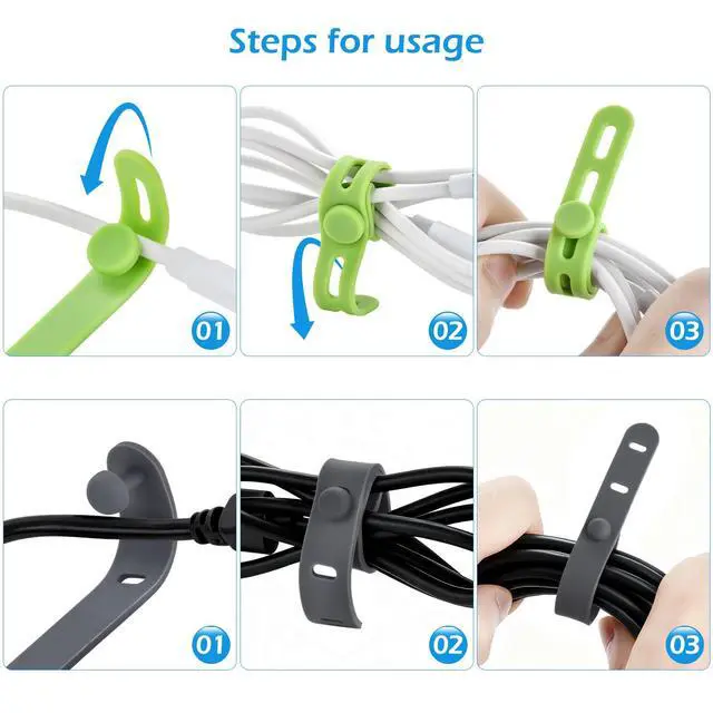 Alt view image 6 of 7 - 24 Pcs Silicone Cable Ties, Cord Organizer Ties, Cord Ties Reusable, Cord Wrap Cable Organizer 5Inch Cable Management (4 Color) Cbfoeyk