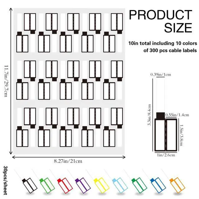 Alt view image 2 of 7 - Cable Labels,300 PCS Waterproof Cable Tags in 10 Colors,Wire Labels for Management,Cord Label Can Write On,Self Adhesive Wire Label Printable for Laser Printer and Handwriting