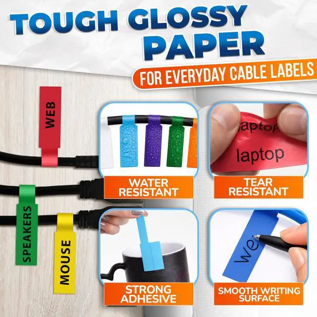 Alt view image 3 of 7 - 240 PCS Cable Labels for Cords in 8 Colors - Self-Adhesive Wire Labels Tags for Cable Management | Cord Label Set for Chargers and Routers and Electronics, Wire Tags for Desk Cords and Power Adapters