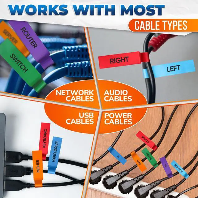 Alt view image 6 of 7 - 240 PCS Cable Labels for Cords in 8 Colors - Self-Adhesive Wire Labels Tags for Cable Management | Cord Label Set for Chargers and Routers and Electronics, Wire Tags for Desk Cords and Power Adapters