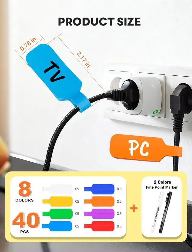 Alt view image 2 of 7 - HOIGRBOM 40 Pcs Cable Labels with 2 Colors Fine Point Marker - Large Size