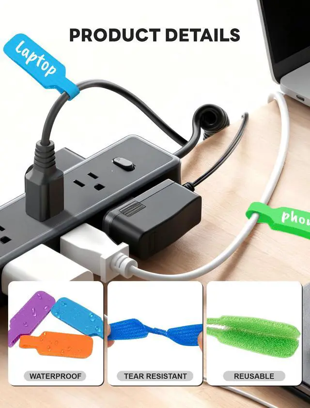 Alt view image 4 of 7 - HOIGRBOM 40 Pcs Cable Labels with 2 Colors Fine Point Marker - Large Size