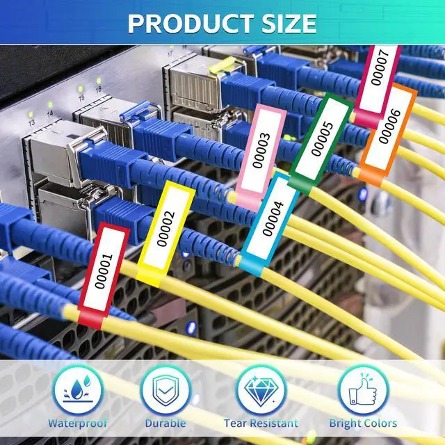 Alt view image 3 of 7 - 360PCS Cable Labels, 12 Colors Waterproof Cable Tags Wire Cord Label for Electronics Cable Management, Self Adhesive Color Border Cord Labels for Laser Printer and Handwriting