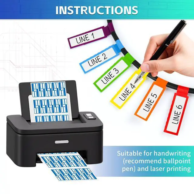 Alt view image 5 of 7 - 360PCS Cable Labels, 12 Colors Waterproof Cable Tags Wire Cord Label for Electronics Cable Management, Self Adhesive Color Border Cord Labels for Laser Printer and Handwriting