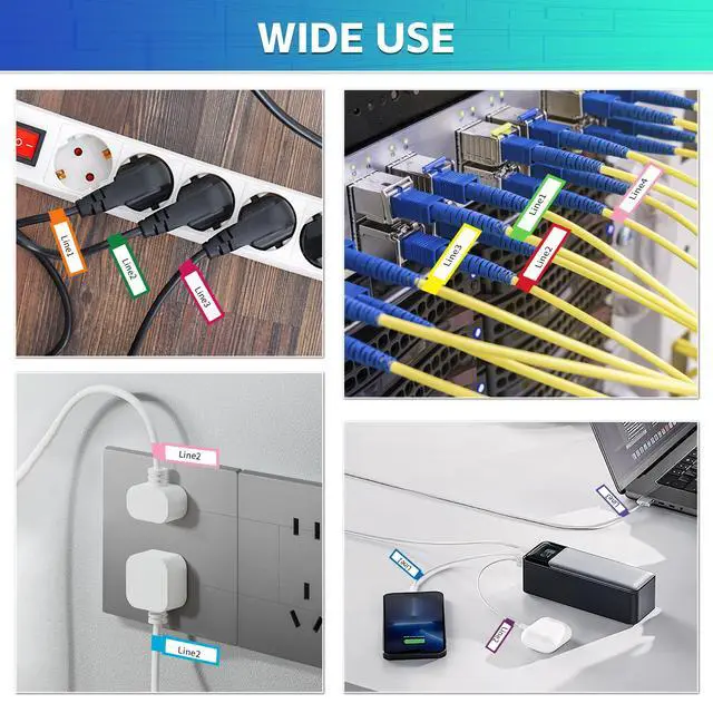 Alt view image 6 of 7 - 360PCS Cable Labels, 12 Colors Waterproof Cable Tags Wire Cord Label for Electronics Cable Management, Self Adhesive Color Border Cord Labels for Laser Printer and Handwriting