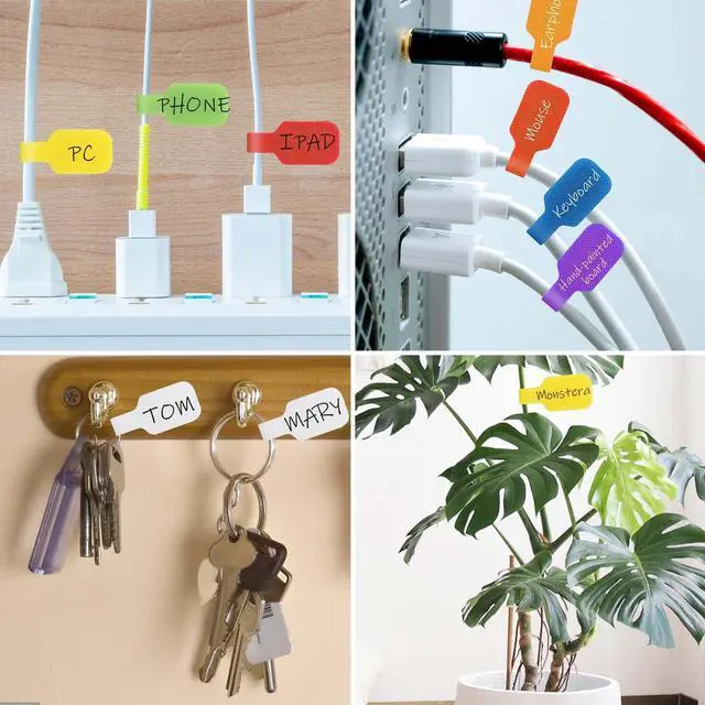 Alt view image 4 of 5 - 40 Pcs Cable Cord Labels, Hianjoo Self Adhesive Cable Tags Colorful Wire Identification Label Reusable Write-on Name Tags for Organizing Wires 8 Colors Multiple Uses