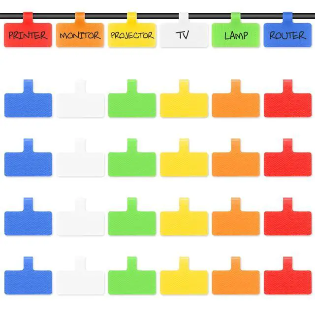 Main image of Trilancer Cable Cord Labels Large Size, for Organizing Wires and Identification, Multicolored Handwriting Cable Tags, Reusable with Multiple Uses - 24 PCS